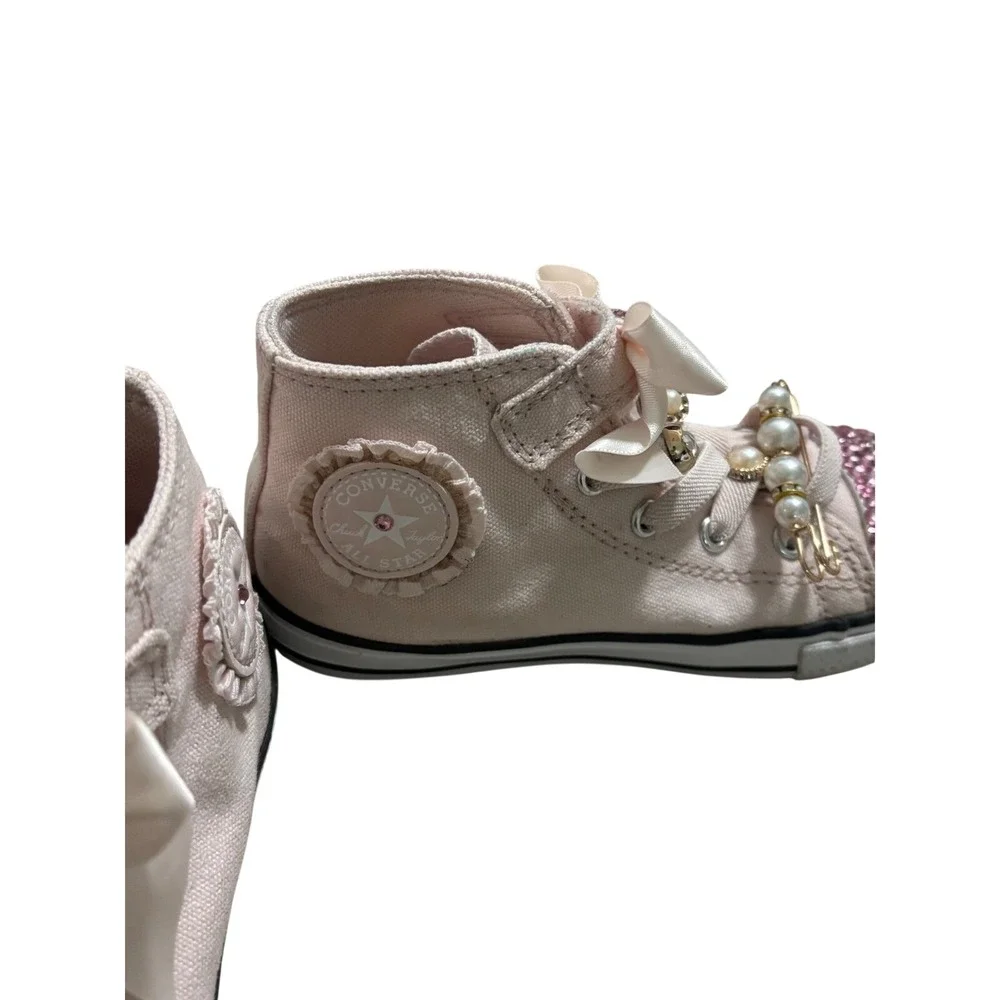 Converse Chuck Taylor All Star Custom Pink Rhinestone Pearl toddlerShoes Size 10